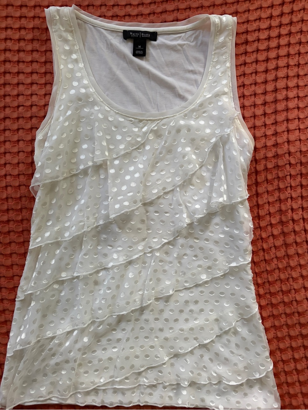 White House Black Market Cream Ruffle Polka Dot Tank